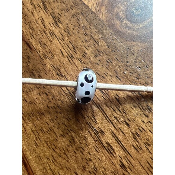 Trollbeads 925 Glass Clear White With Black Dots Single Bead Charm - Picture 2 of 5